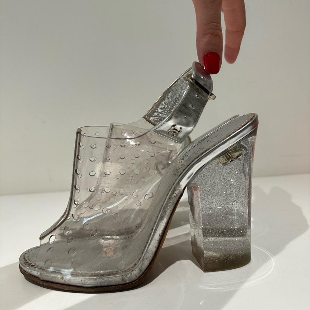 Chanel Transparent Heels with Silver Accents